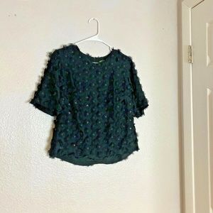 tl The Letter Womens Sz XS Short Sleeve Floral embellish Black Blouse Top Shirt